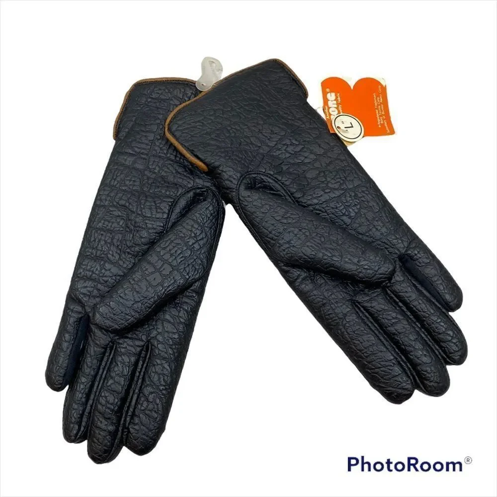 Vintage New With Tags Snuggler by Aris Black‎ Faux Leather Gloves Size Large